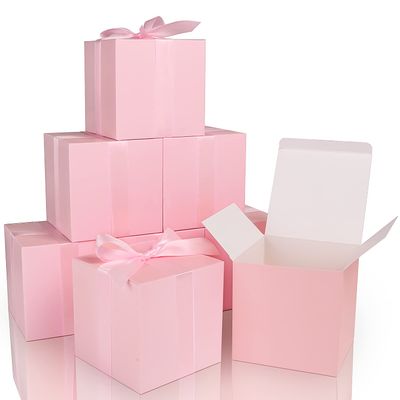 COTOPHER Small Gift Boxes 25 Pack 6x6x6 inches Pink Gift Boxes with Lids for Gifts, Crafting, Wedding Party Favor, Cupcake Boxes, Candy, Bridesmaids Proposal Box with Ribbons and Stickers