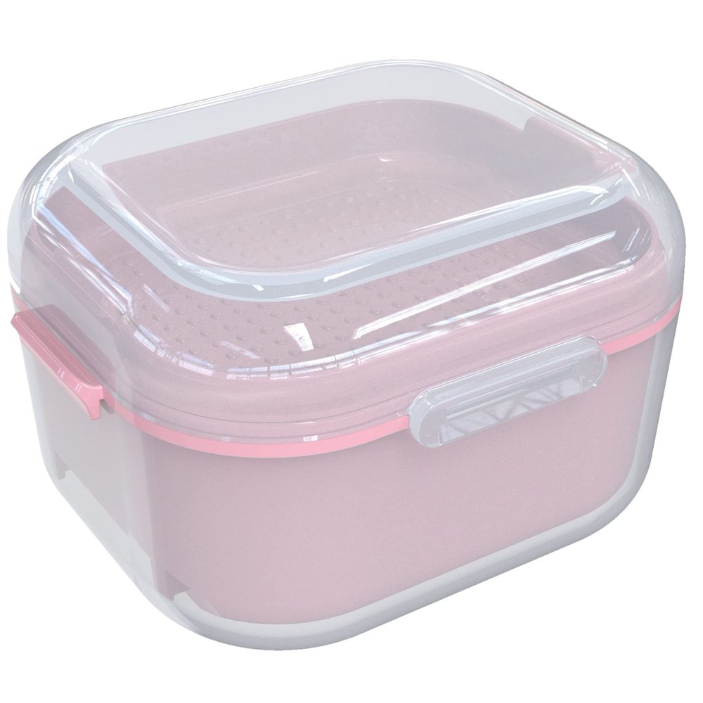 ARGOMAX Denture Case, Denture Cup for Soaking Dentures(Not Leak-Proof), Thorough Cleaning of Dentures, Retainer, Mouthguards, Clear Braces (Dark Pink).