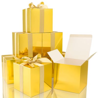 COTOPHER Small Gift Boxes 25 Pack 5x5x5 inches Gold Gift Boxes with Lids for Gifts, Crafting, Wedding Party Favor, Cupcake Boxes, Candy, Bridesmaids Proposal Box with Ribbons and Stickers