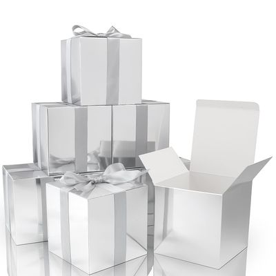 COTOPHER Small Gift Boxes 25 Pack 5x5x5 inches Silver Gift Boxes with Lids for Gifts, Crafting, Wedding Party Favor, Cupcake Boxes, Candy, Bridesmaids Proposal Box with Ribbons and Stickers