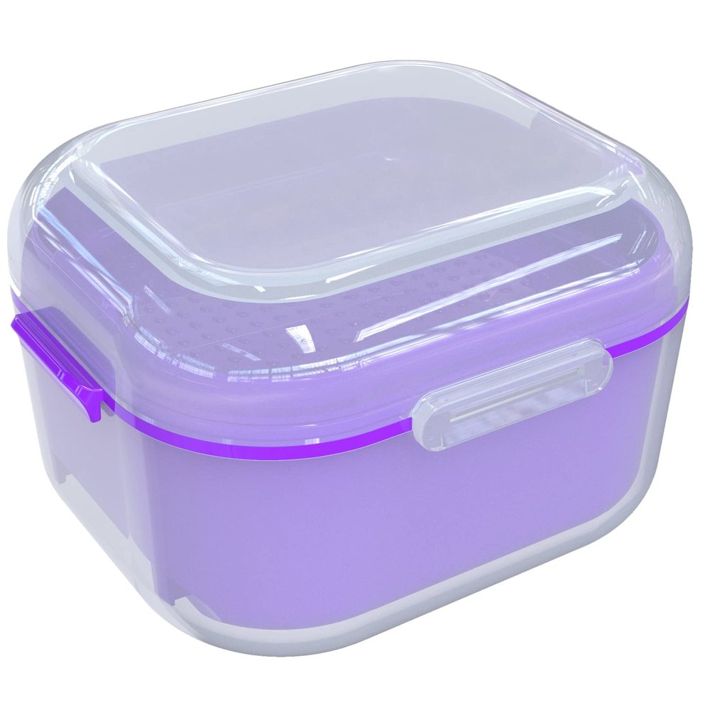 ARGOMAX Denture Case, Denture Cup for Soaking Dentures(Not Leak-Proof), Thorough Cleaning of Dentures, Retainer, Mouthguards, Clear Braces (Dark Purple).