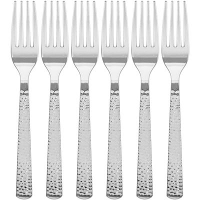 Elegant Hammered Silver Plastic Forks (24ct) - Durable & Stylish - Perfect for Parties, Weddings & Events