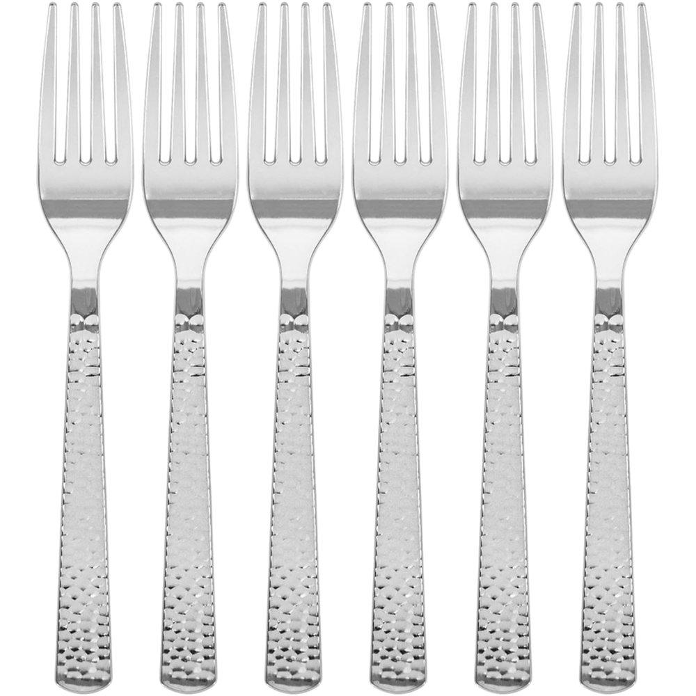 Elegant Hammered Silver Plastic Forks (24ct) - Durable & Stylish - Perfect for Parties, Weddings & Events