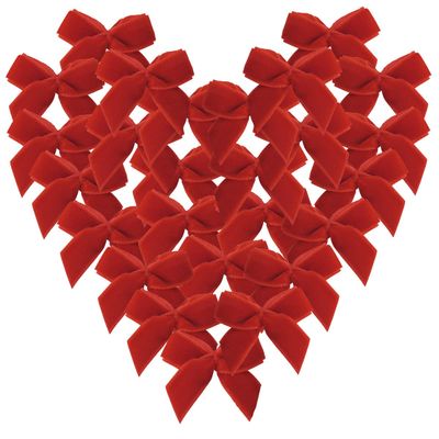 Micomon 50pcs 1.2-Inch Red Velvet Mini Ribbon Bows for Crafts, Wedding, Gift, Sewing, Scrapbooking, Hair Bows, Belts - Classic Style, Christmas, Holiday Occasion - Red Hearts
