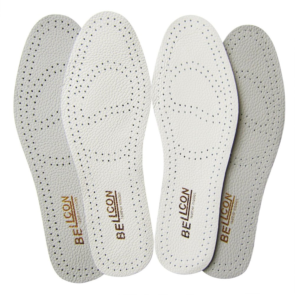 Bellcon Leather Shoes Inserts for Women Thin Leather Sole Liners for Flat Feet Nonslip Shoe Pad for Dress Shoes Thick Latex Insoles for Boots Odor Eaters, 2 Pairs/Womens 8-8.5 M US