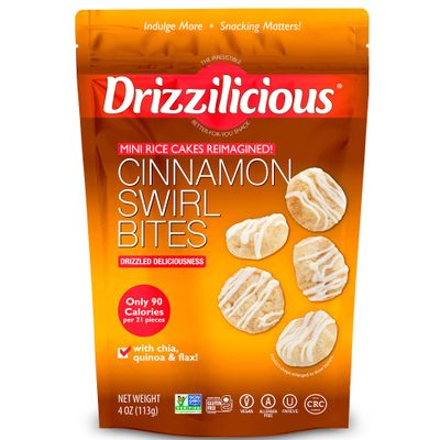 Drizzilicious Mini Flavored Rice Cakes Cinnamon Swirl - Rice Crisps, Healthy Snack for Adults and Kids, Vegan, Gluten Free Snack, Allergen Free, Only 90 Calories Per 21 Pieces - 4 oz (Pack of 6)
