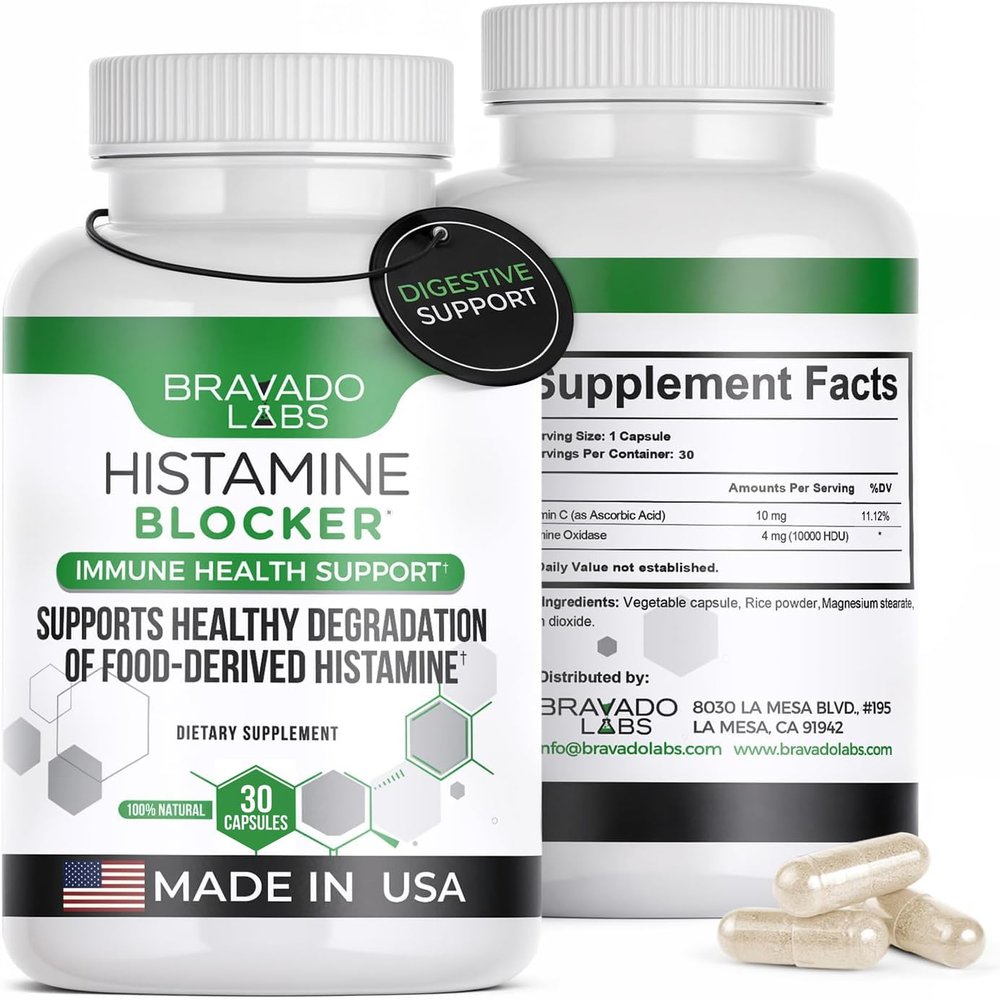 Bravado Labs Histamine Blocker Supplements DAO Enzyme Formula & Vitamin C Daily Support for Histamine Intolerance & Immune Support DAO Supplements Histamine Blocker 30 Capsules Made in USA
