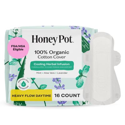 The Honey Pot Company - Herbal Sanitary Pads for Women - Heavy Flow w/Wings - Infused w/Essential Oils for Cooling Effect & Organic Cotton Cover - Feminine Care - 16 ct