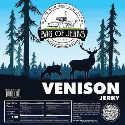 Bag of Jerks Venison Jerky offering The FRESHEST Exotic Venison Jerky on The Market - 100% Deer Meat, no fillers (2.75 oz)