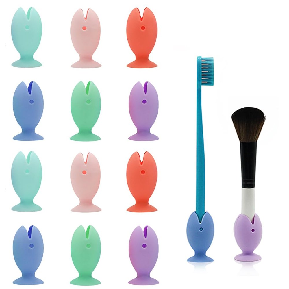 HyzaPhix 12pcs Silicone Toothbrush Holder Travel Toothbrush Protector Fish Toothbrush Head Cover for Kids Children Bathroom