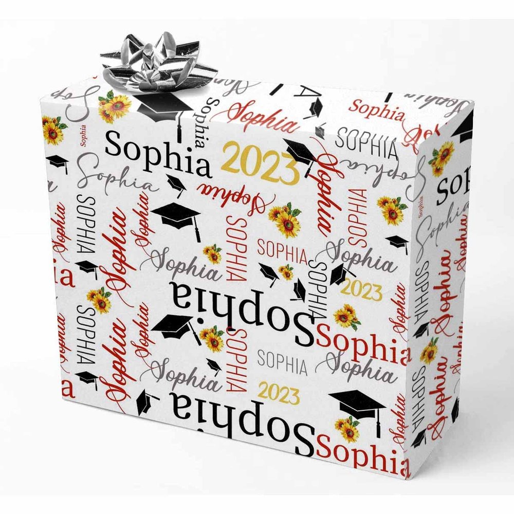 Custom Class of 2023 Wrapping Paper Sunflower Text Class of 2023 White Personalized Photo Name Wrap Papers Gift Wrap Tissue for Sister Daughter Son Ceremony Party Grade Class Celebrations 5Roll