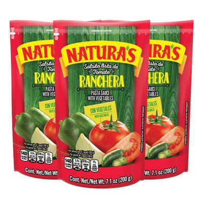 Natura's Salsa Ranchera, Heat-and-Eat Ranch Pasta Sauce in 7.1oz. Easy-Open Pouch (Pack of 3)