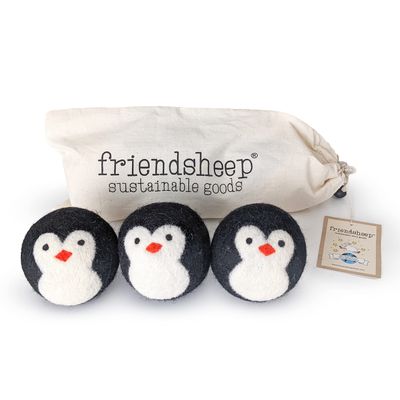 Friendsheep Wool Dryer Balls, Organic Reusable Fabric Softener Alternative for Laundry, Handmade, Fair Trade, Hypoallergenic, Eco-Friendly, Plastic-Free (3 Pack XL Penguin)