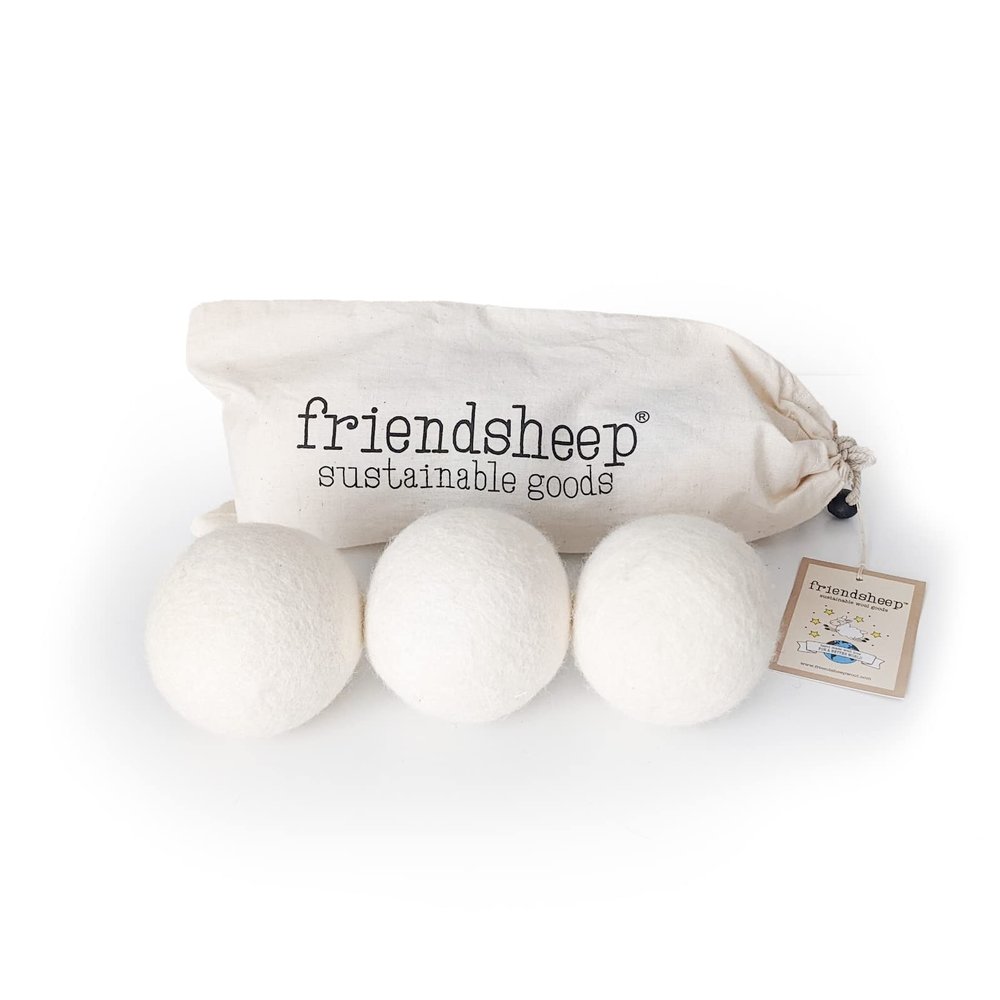 Friendsheep Wool Dryer Balls, Organic Reusable Fabric Softener Alternative for Laundry, Handmade, Fair Trade, Hypoallergenic, Eco-Friendly, Plastic-Free (3 Pack XL White Trio)