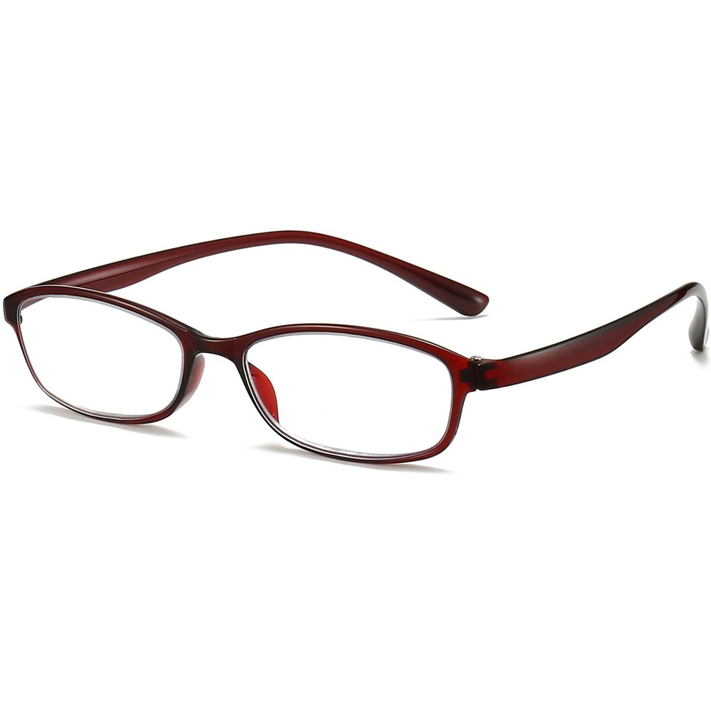 ANRRI Classic Oval Blue Light Blocking Reading Glasses for Women and Men Small Lightweight Red Frame No-Pressure on Nose +1.00 Magnification