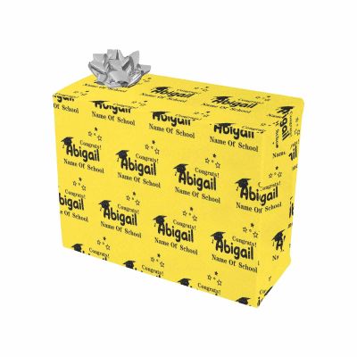Customized School Name Grad 2023 Yellow School Colors Wrapping Paper Personalized Granddaughter Name Celebrate Your Milestone with Graduation Wrapping Paper Featuring Caps and Diplomas 5 Rolls
