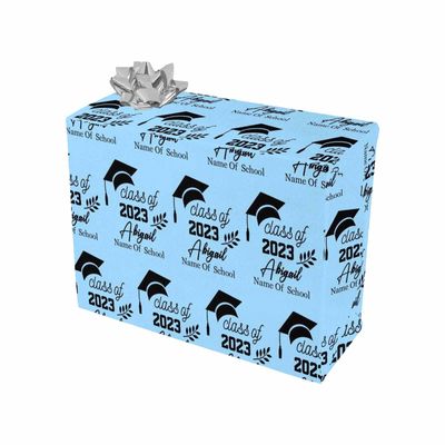MyPupSocks Personalized Grad Cap Class of 2023 Blue Congrats Grad Wrapping Paper Custom Nephew Name Graduation Wrapping Paper with Polka Dots and Stripes for a Fun Look 5 Rolls