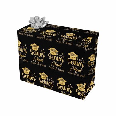 MyPupSocks Custom Senior 2023 Gold and Black Class of 2023 Wrapping Paper Personalized Girlfriend Name Personalized Graduation Wrapping Paper with Your Grad's School and Year 5 Rolls
