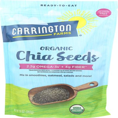Carrington Farms Organic Chia Seeds, 2.2g Omega-3s + Fiber, Kosher, USDA Certified Organic, Gluten Free, 14 Ounce (Pack of 6)