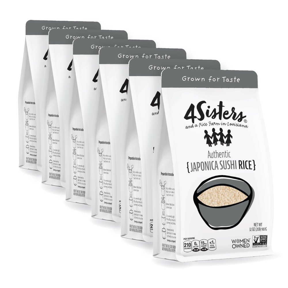 4Sisters - Authentic Short Grain Japonica Sushi Rice - Sustainably Grown - Women Owned - Farm to Table - 2lb (Pack of 6)