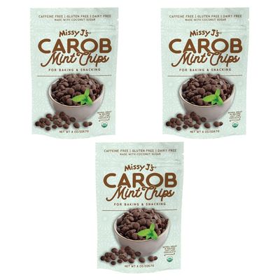 Missy J's Organic Mint Carob Chips 8 oz 3 Pack, Made with Coconut Sugar Vegan, Gluten and Caffeine Free Healthy Substitute for Chocolate, Perfect for Snacks and Treats