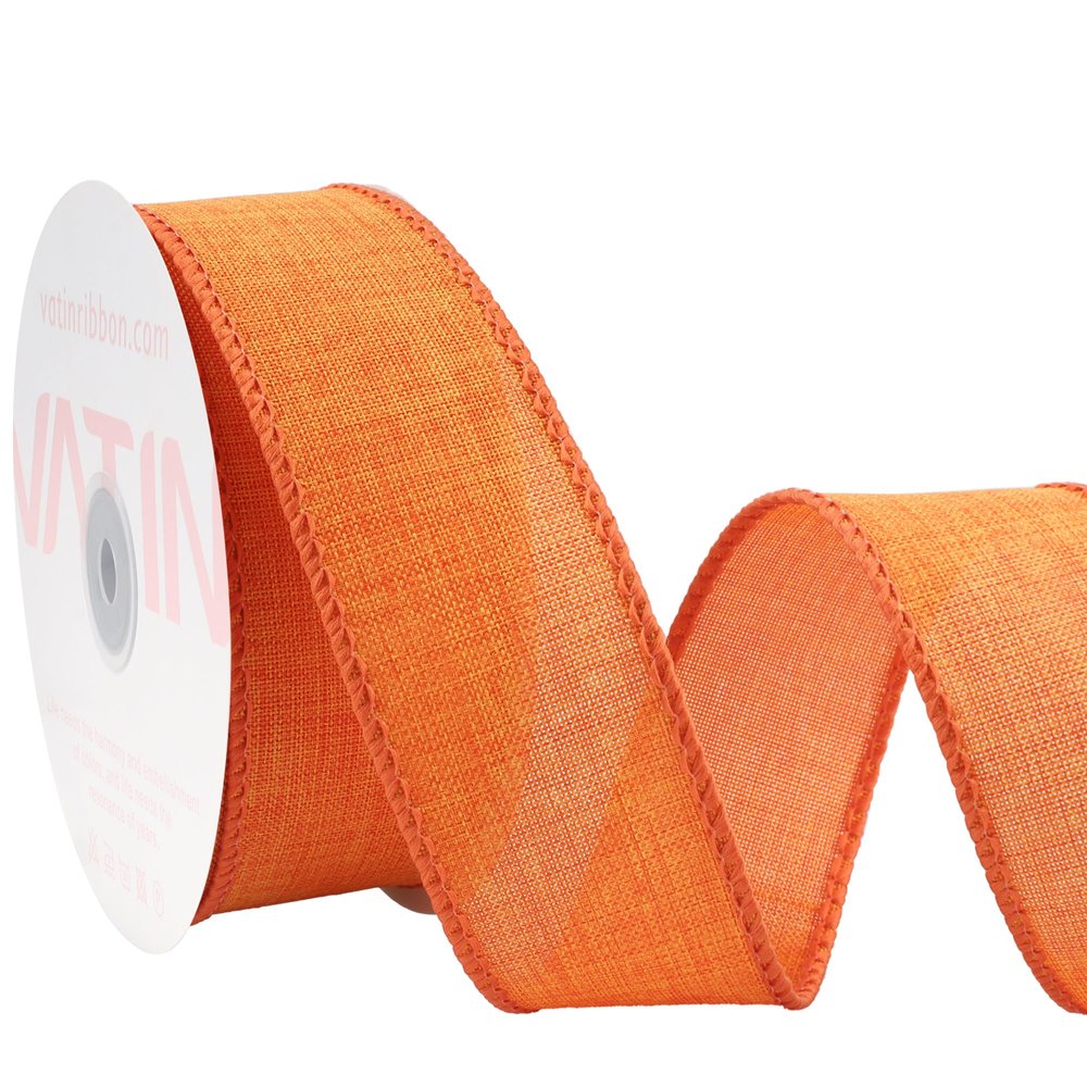 VATIN Linen Wired Ribbon,1-1/2 Inch X 10 Yard,Orange Burlap Wired Ribbon for Big Bow Crafts,Wreaths, Christmas Tree Decoration,Gift Wrapping