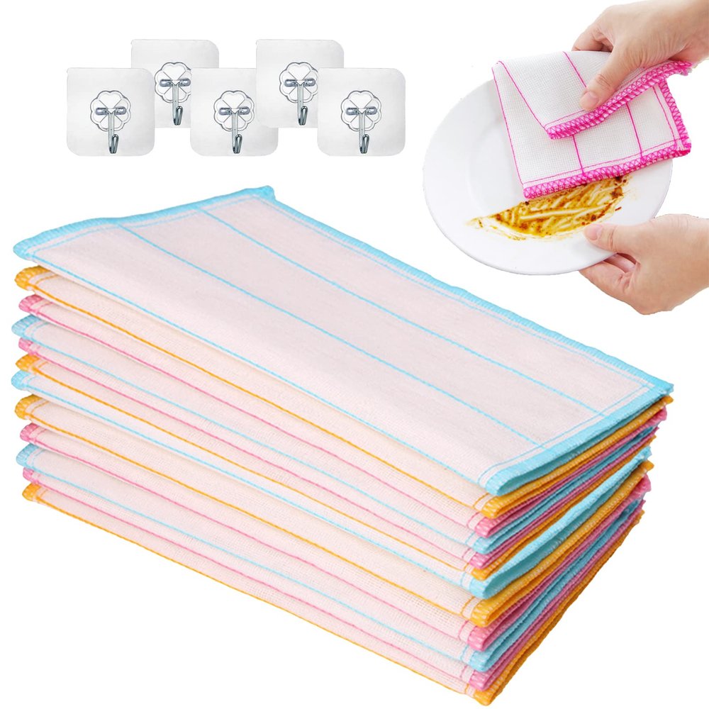10 Pcs Simply Natural Wood Fiber Cleaning Cloths, 11.8 * 11.8inch Simply Natural Wood Fiber Cloths, Reusable Odor Free Dish Cloths & Dish Towels