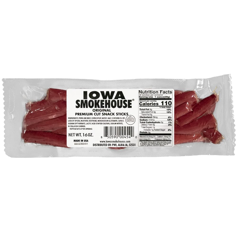 IOWA SMOKEHOUSE Premium Cut Snack Sticks, Original - Perfect Snacking, Ready to Eat, All USA Beef & Pork - 16 Oz