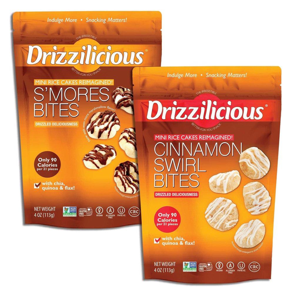 Drizzilicious Mini Flavored Rice Cakes - Rice Crisps, Healthy Snack for Adults and Kids, Vegan, Gluten Free Snack, 90 Calories Per 21 Pieces, S'mores & Cinnamon Swirl - 4 oz (Pack of 6)