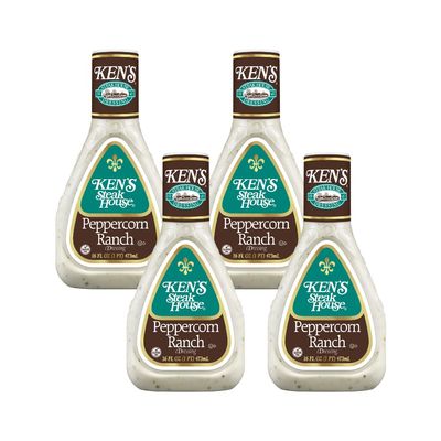 Ken's Steak House Peppercorn Ranch Dressing (Peppercorn Ranch, 16 Fl Oz, Pack of 4)