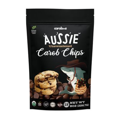 CAROBME Aussie Organic Unsweetened Carob Chips 8 oz | Vegan Soy Free Gluten-Free | Healthy Caffeine Free | Chocolate Substitute for Baking and Snacks | carob chips