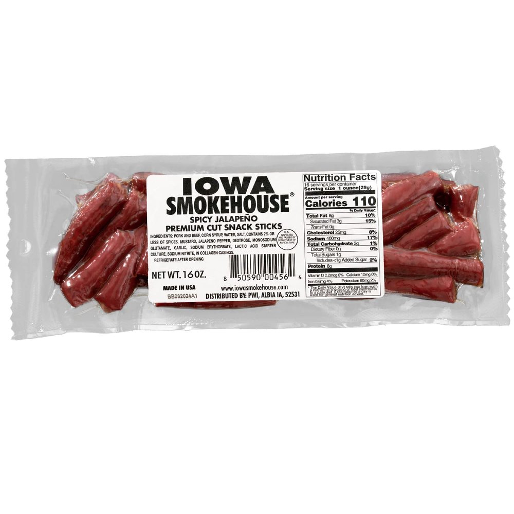 IOWA SMOKEHOUSE Premium Cut Snack Sticks, Spicy Jalapeno - Perfect Snacking, Ready to Eat, All USA Beef & Pork - 16 Oz