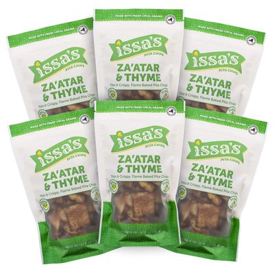 Issa's Pita Chips Lebanese Style Flame Baked Traditional Za'atar & Thyme Pita Chips | Kosher, Vegan, Crispy and Thin Pita Chips with No Preservatives | 6 Packs of 6oz Individual Bags of Pita Crisps
