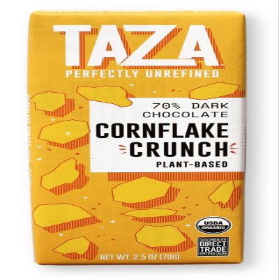Taza Chocolate Organic Smooth & Crunchy Bars 70% Stone Ground, Cornflake Crunch 2.5 Ounces (10 Count), Vegan