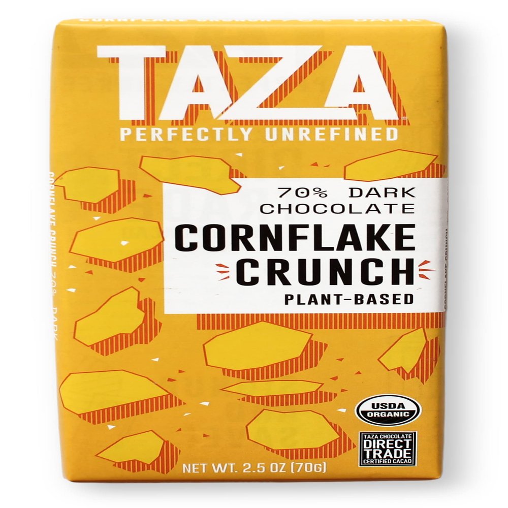Taza Chocolate Organic Smooth & Crunchy Bars 70% Stone Ground, Cornflake Crunch 2.5 Ounces (10 Count), Vegan