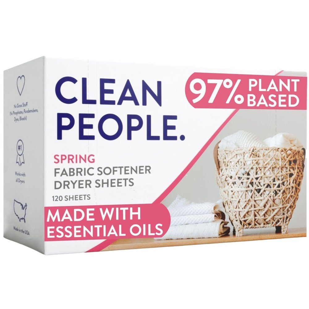 The Clean People Fabric Softener Dryer Sheets - Softens & Removes Static Cling - Vegan - Made with Essential Oils - Spring Scent, 120 Sheets
