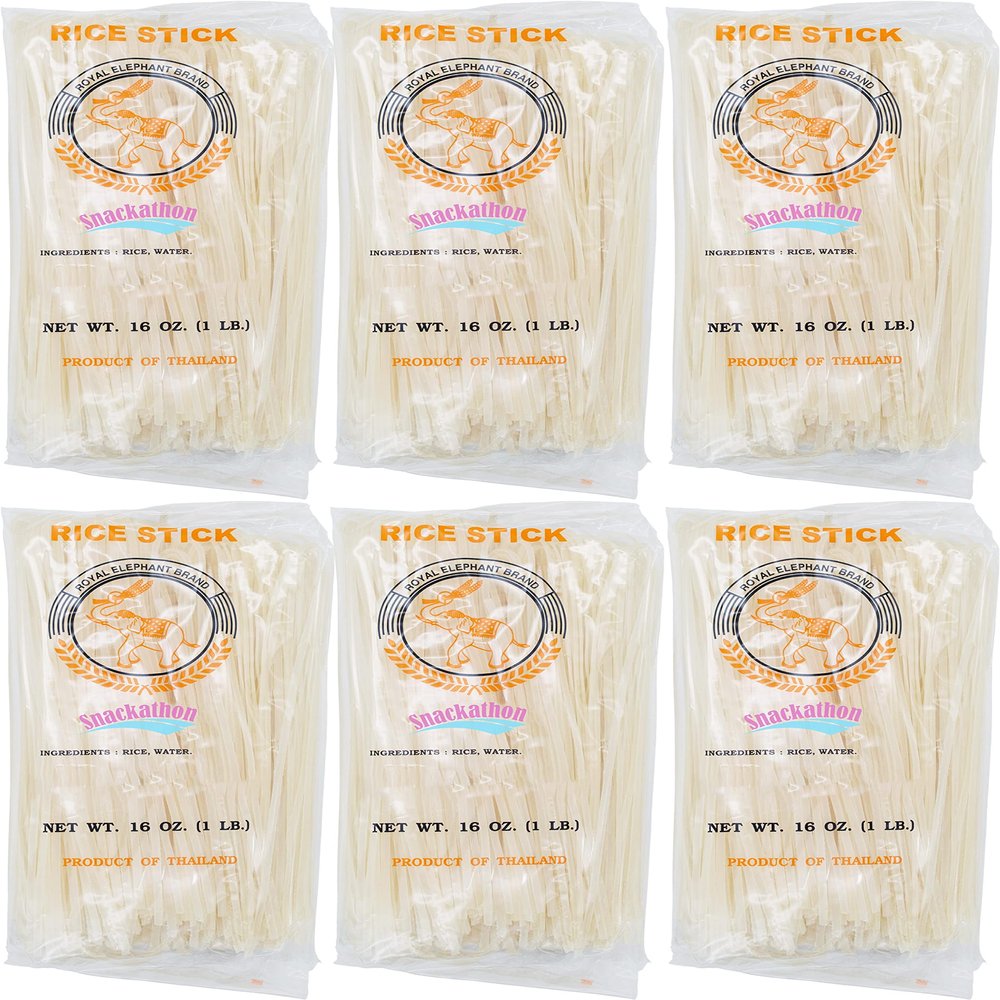 Rice Stick Noodles for Stir Fry, 3mm Width, 16 Ounce Each, Pack of 6