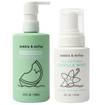 Dabble & Dollop Honeydew Melon + Vanilla Body Wash & Shampoo  3-in-1 Natural Bubble Bath for Kids, No Parabens or Sulfates, Vegan, Gluten-Free, Tear-Free (2-Pack)
