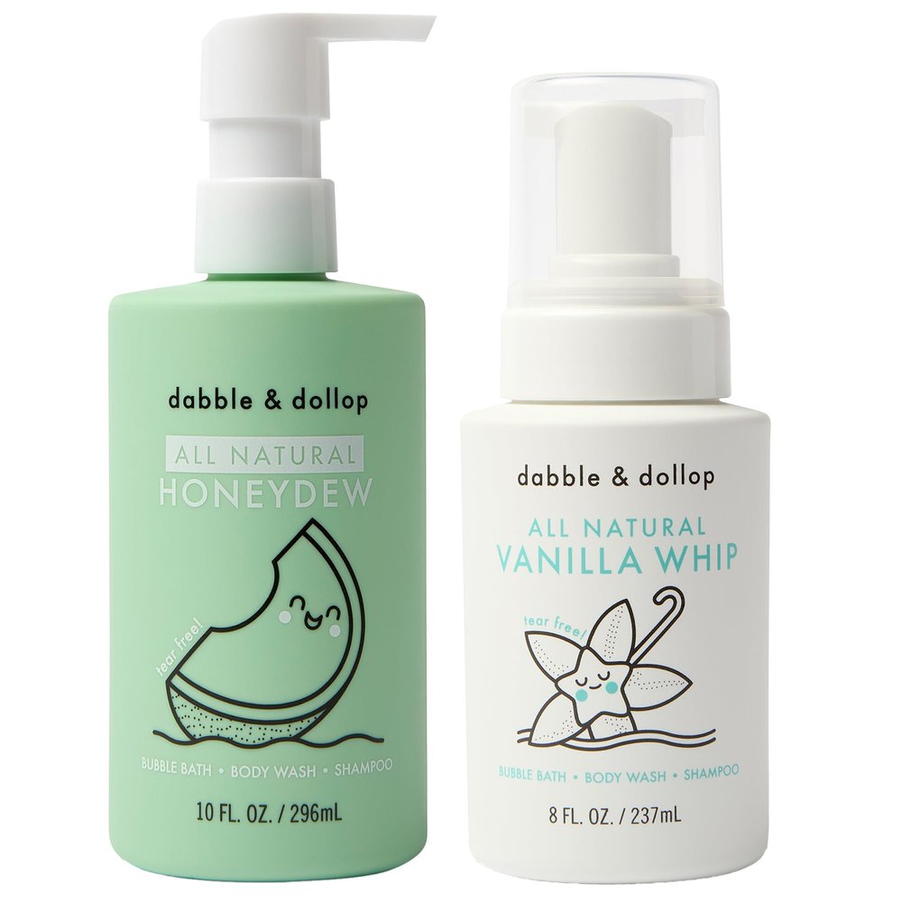 Dabble & Dollop Honeydew Melon + Vanilla Body Wash & Shampoo  3-in-1 Natural Bubble Bath for Kids, No Parabens or Sulfates, Vegan, Gluten-Free, Tear-Free (2-Pack)