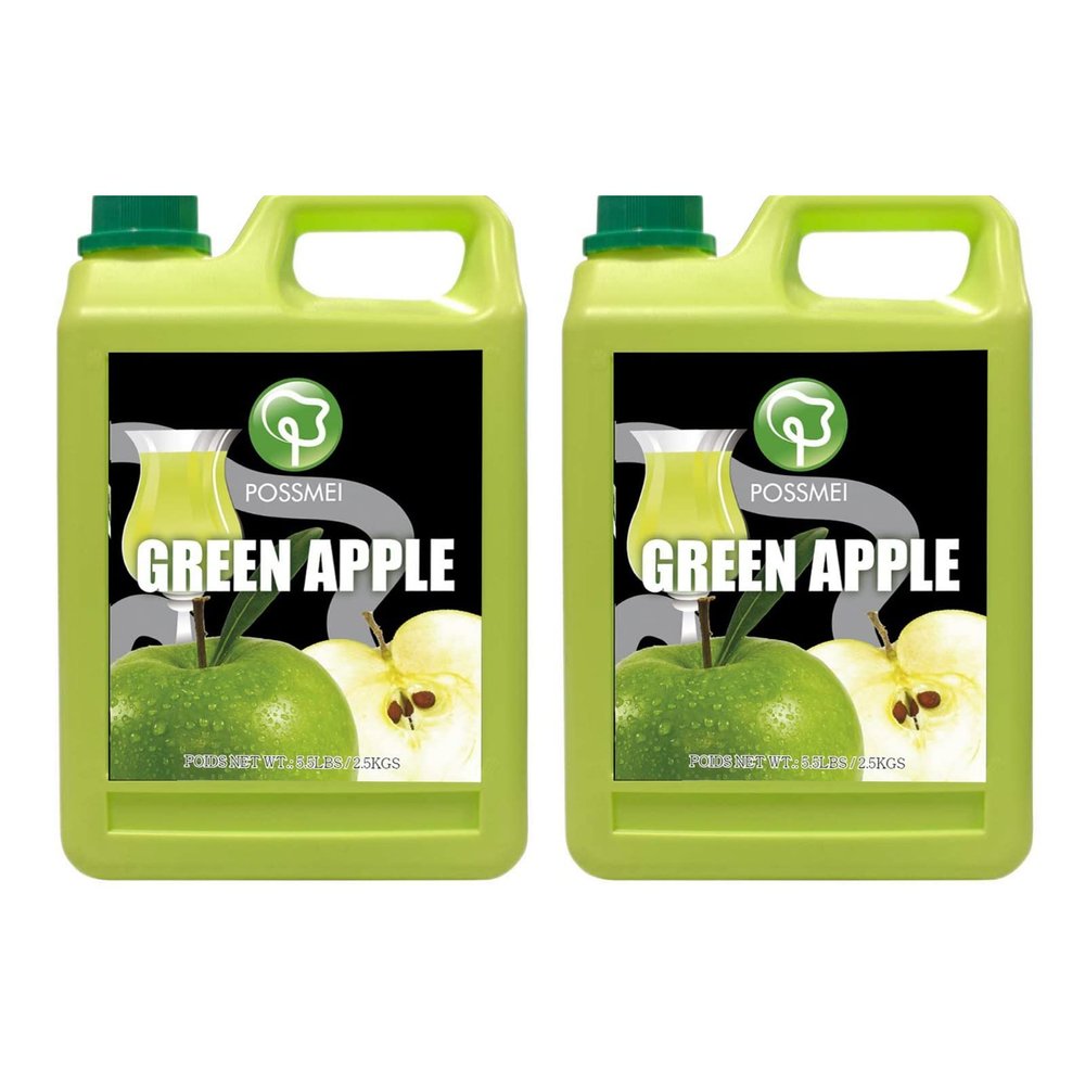 Possmei Green Apple Flavored Syrup, 5.5 Pound Plastic Jar 2 Pack