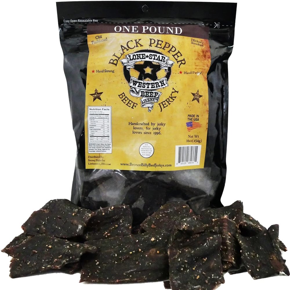 Lone Star Black Pepper Beef Jerky - 1 Pound Resealable Bag - Hickory Smoked Handcrafted Flavor - High Protein Healthy Meat Snack