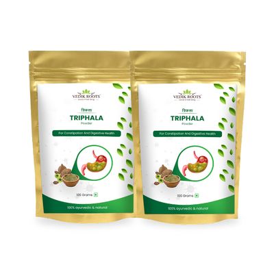 VEDIKROOTS Triphala Powder Organic Formula of Amla, Haritaki & Bibhitaki for Daily Detoxifying, Cleansing & Rejuvenation* Maintains Regularity (3.52 Ounce) (100Gm) (Pack of 2)