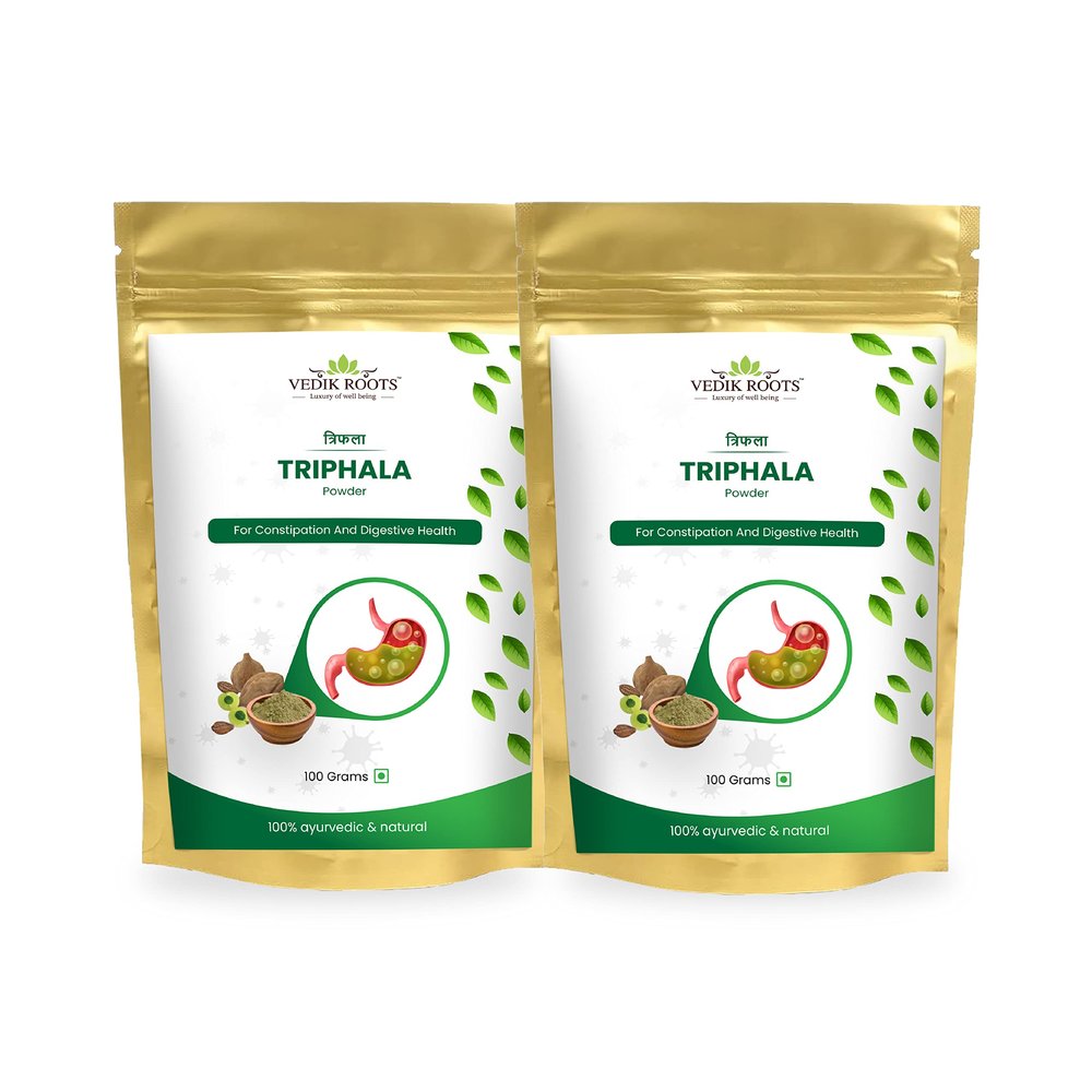 VEDIKROOTS Triphala Powder  Organic Formula of Amla, Haritaki & Bibhitaki  for Daily Detoxifying, Cleansing & Rejuvenation*  Maintains Regularity (3.52 Ounce) (100Gm) (Pack of 2)