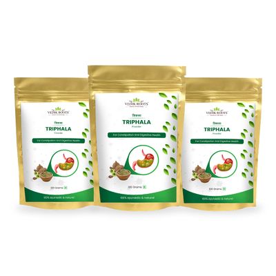 VEDIKROOTS Triphala Powder Organic Formula of Amla, Haritaki & Bibhitaki for Daily Detoxifying, Cleansing & Rejuvenation* Maintains Regularity (3.52 Ounce) (100Gm) (Pack of 3)