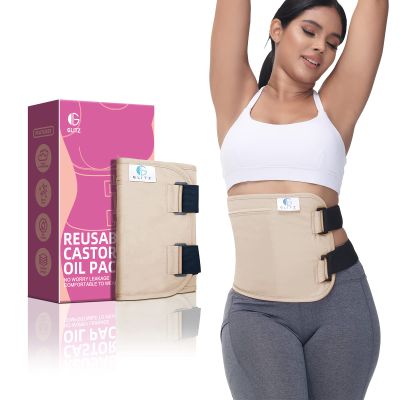 Castor Oil Pack Wrap  Reusable Organic Castor Oil Packs for Liver (Compress), Less Mess, Anti Leak Outer Layer, Soft Cotton (Apricot)