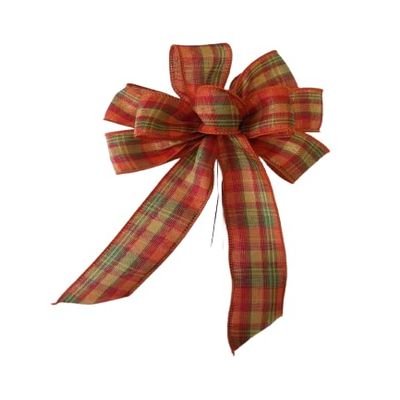 1 Pcs Small 5-6" Hand Made Orange Yellow & Red Plaid Bows Country Rustic Fall Autumn