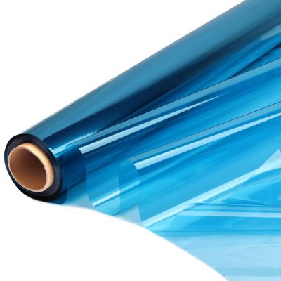 CMFYHM Blue Cellophane Wrap Roll,Colorful Cello 34 In Wide X 100 Ft Long, Translucent Colored Cellophane Wrapping Paper for Gift Baskets Wrap, Treats, Holiday, DIY Arts Crafts Decoration (Blue)