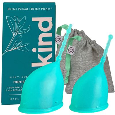 Kind Cup | Comfortable | Soft | Curved Period Cup | Easy to Reach | Easy to Use | 100% Medical Grade Silicone Cups | Patented Menstrual Cups | Reusable Cups (Agua - Regular & Small (Duo))