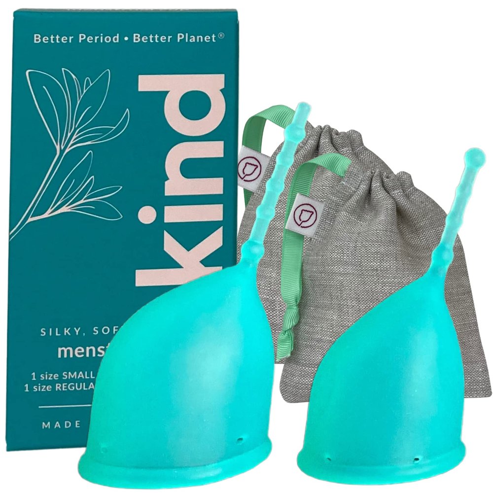 Kind Cup | Comfortable | Soft | Curved Period Cup | Easy to Reach | Easy to Use | 100% Medical Grade Silicone Cups | Patented Menstrual Cups | Reusable Cups (Agua - Regular & Small (Duo))