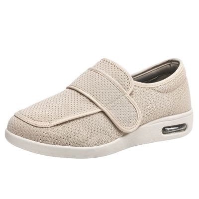 VELITS Unisex Diabetic Slippers Adjustable Edema Walking Slippers Comfort Extra Wide Swollen Feet Sneaker Breathable Elder Footwear,Beige,5.5